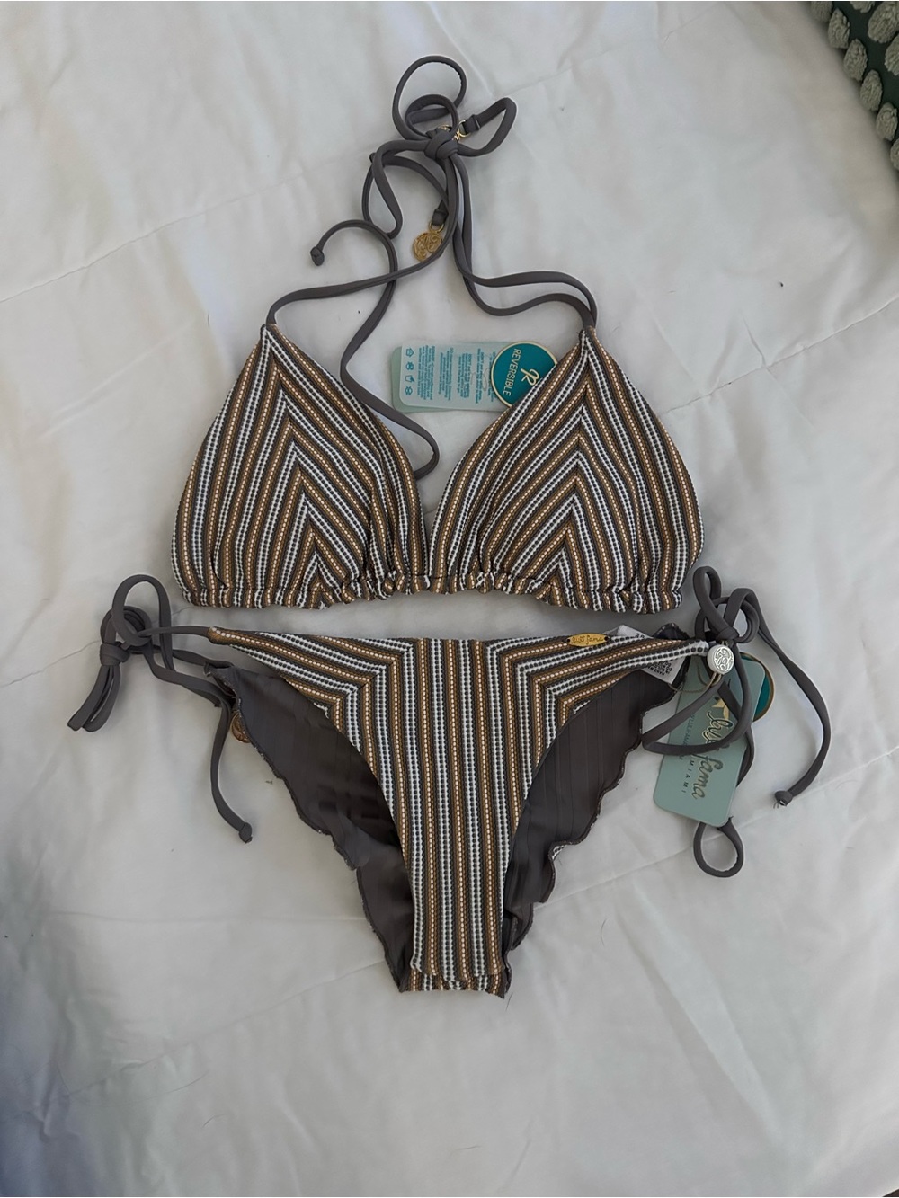 Reversible Striped Triangle Tie-Side Bikini - Women Swim